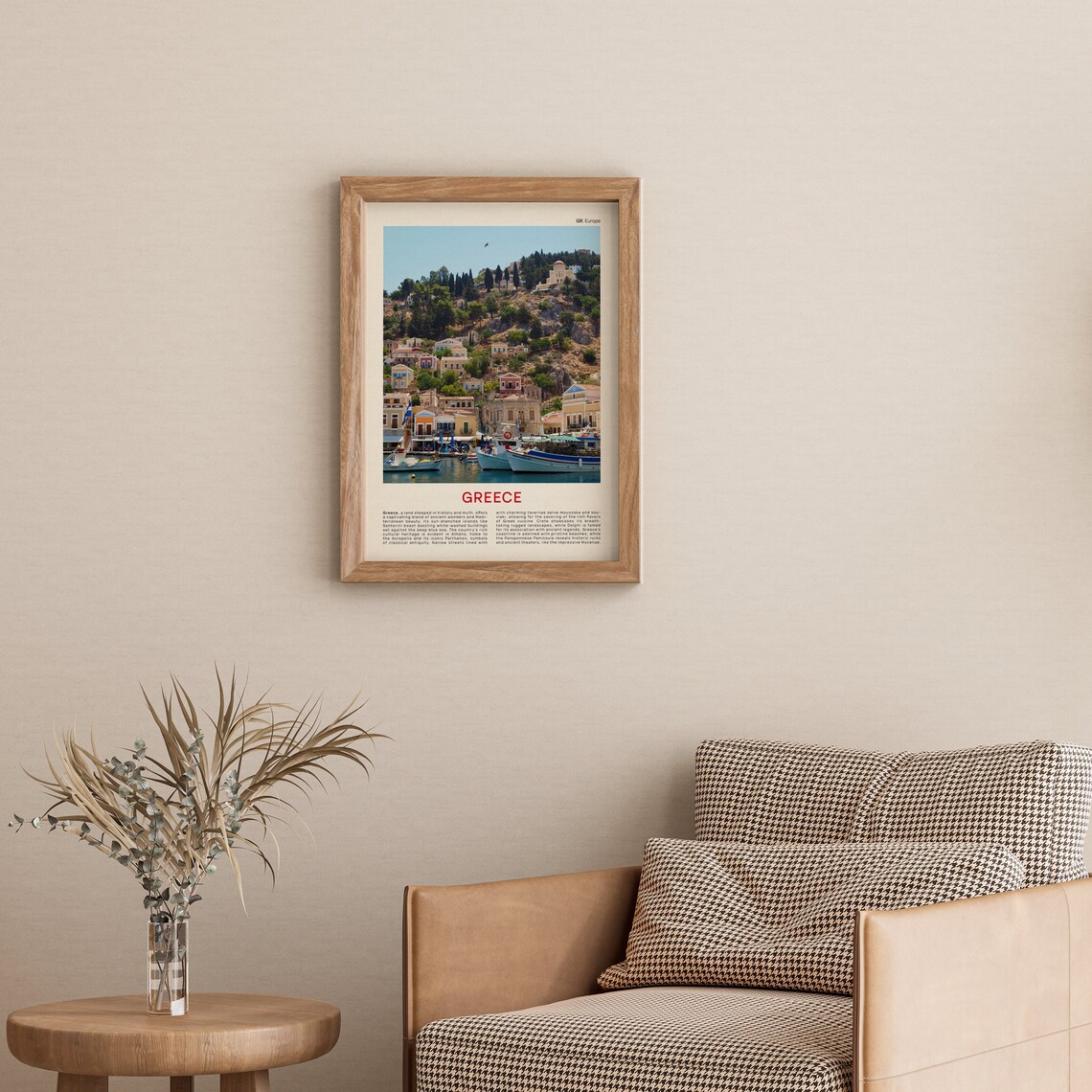 Minimalist Greece Travel Photo Poster Featuring a Colorful Harbor Town - Image 3
