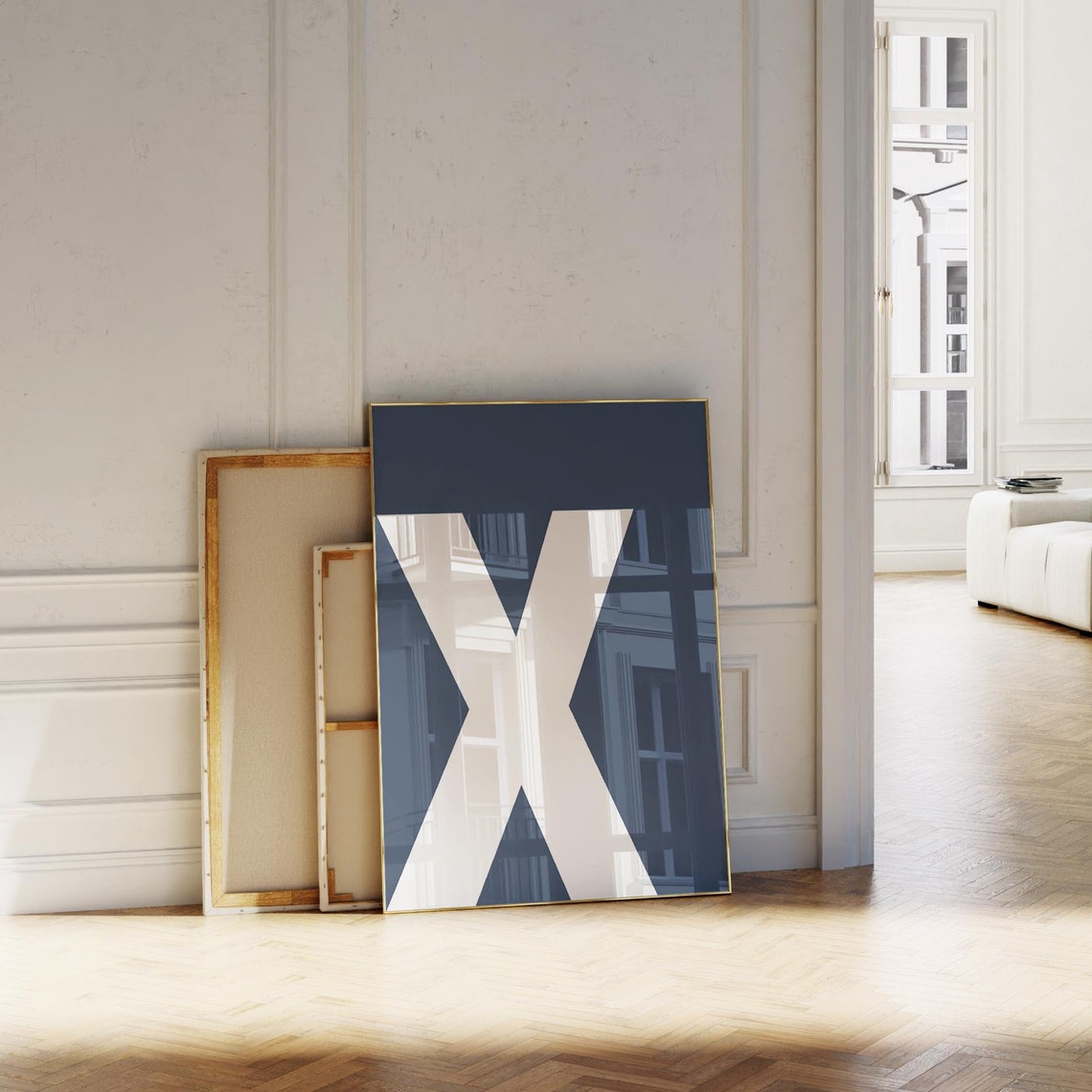 Bold Navy Letter X Monogram Minimalist Alphabet Initial Poster