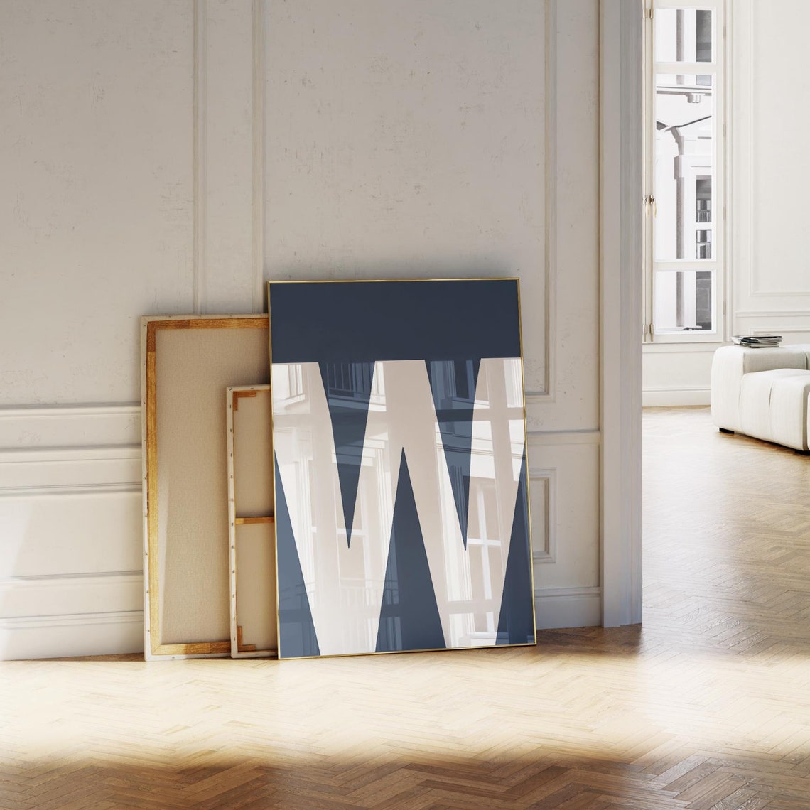 Bold Navy Letter W Monogram Minimalist Alphabet Initial Poster