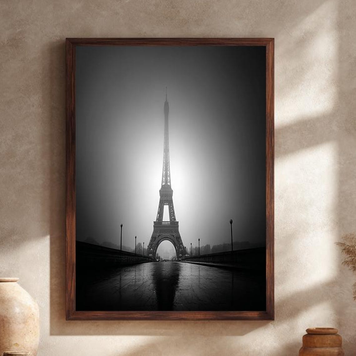 Dramatic Black And White Paris Eiffel Tower Mist Photo Poster