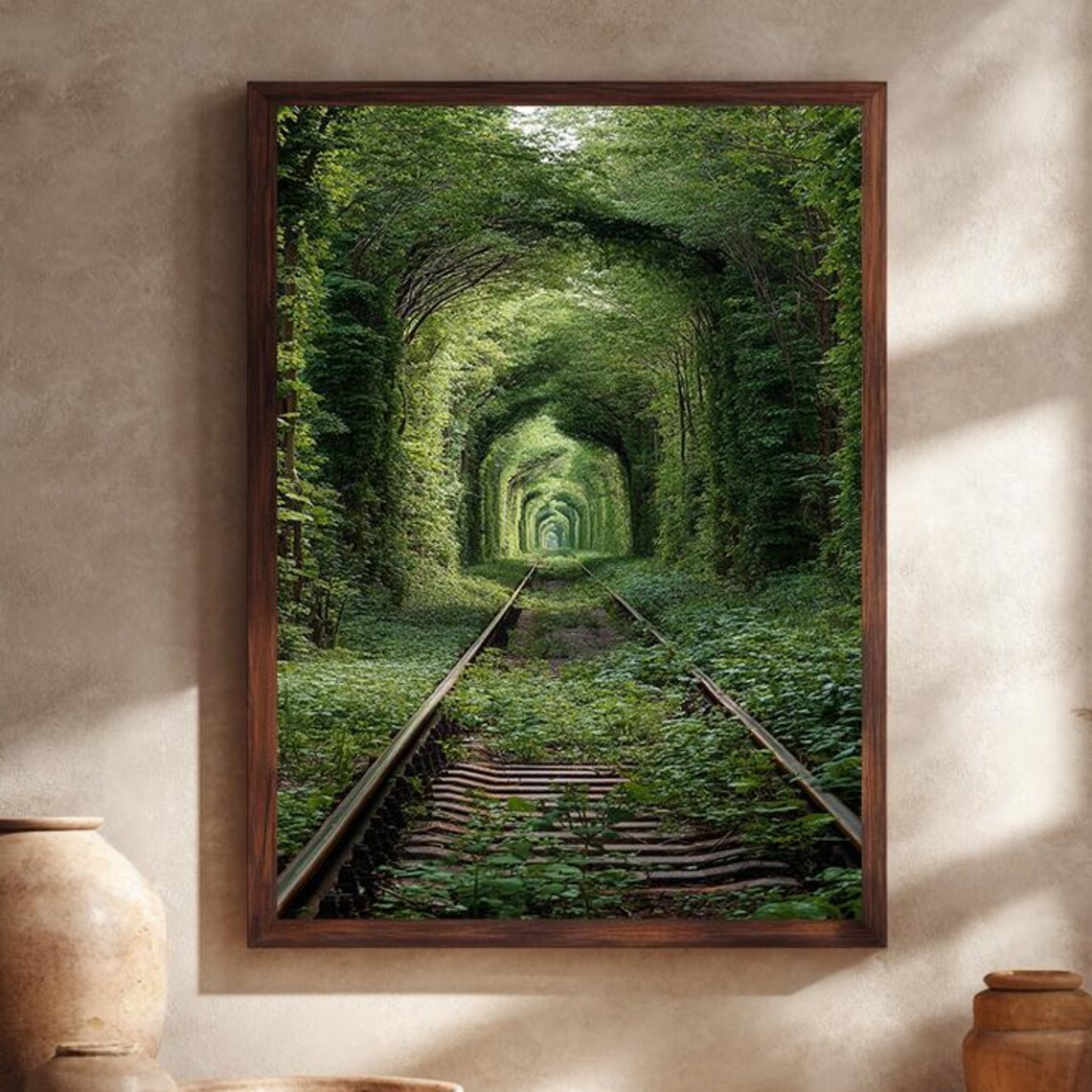 Tunnel of Love Lush Green Railway Arch Through Forest Foliage Wall Art