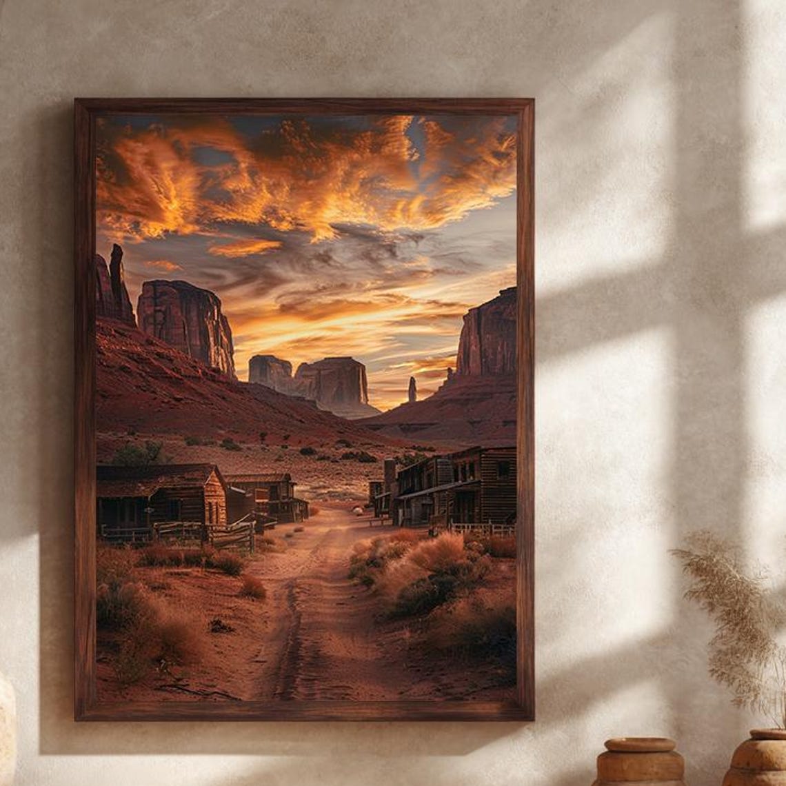Desert Ghost Town Sunset Red Rock Canyon Western Frontier Poster