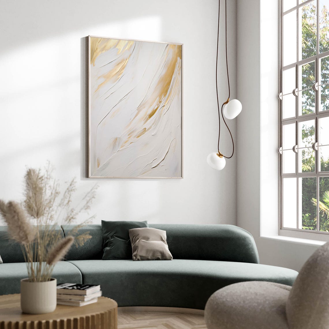 White and Gold Abstract Brushstroke Elegant Minimalist Art Poster - Image 2