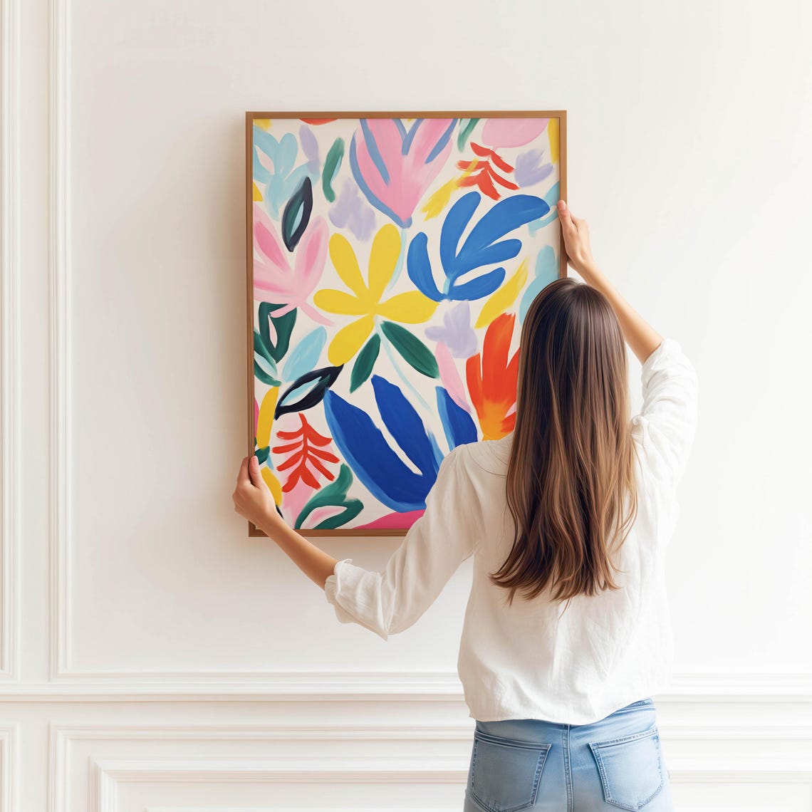 Colorful Abstract Botanical Leaves Flowers Modern Art Poster - Image 3