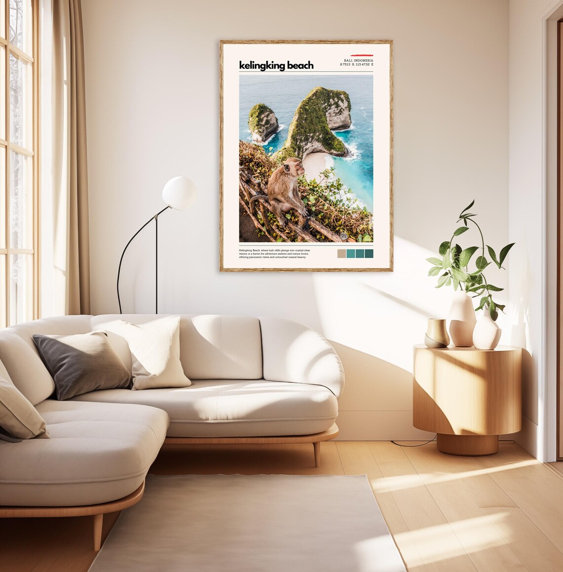 Kelingking Beach Bali Indonesia Cliff and Monkey Coastal Travel Poster - Image 2