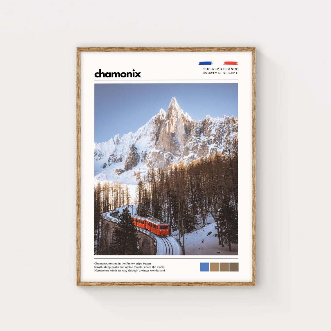 Chamonix French Alps Red Train Snowy Mountain Winter Travel Poster - Image 5