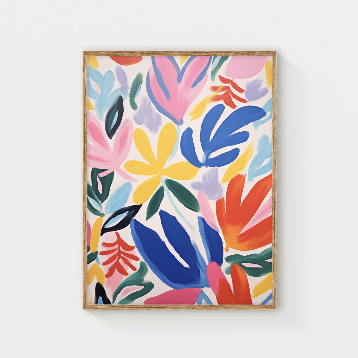Colorful Abstract Botanical Leaves Flowers Modern Art Poster