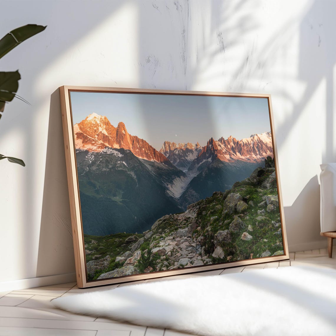 Alpenglow on Jagged Snowy Peaks with Rising Moon Photo Poster - Image 3