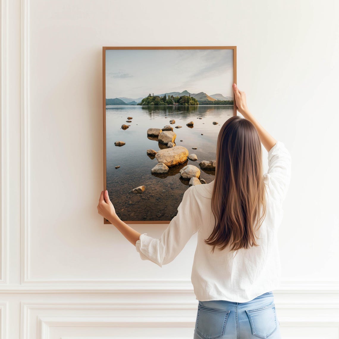 Derwentwater Stepping Stones Toward Distant Fells England Lake Poster - Image 3