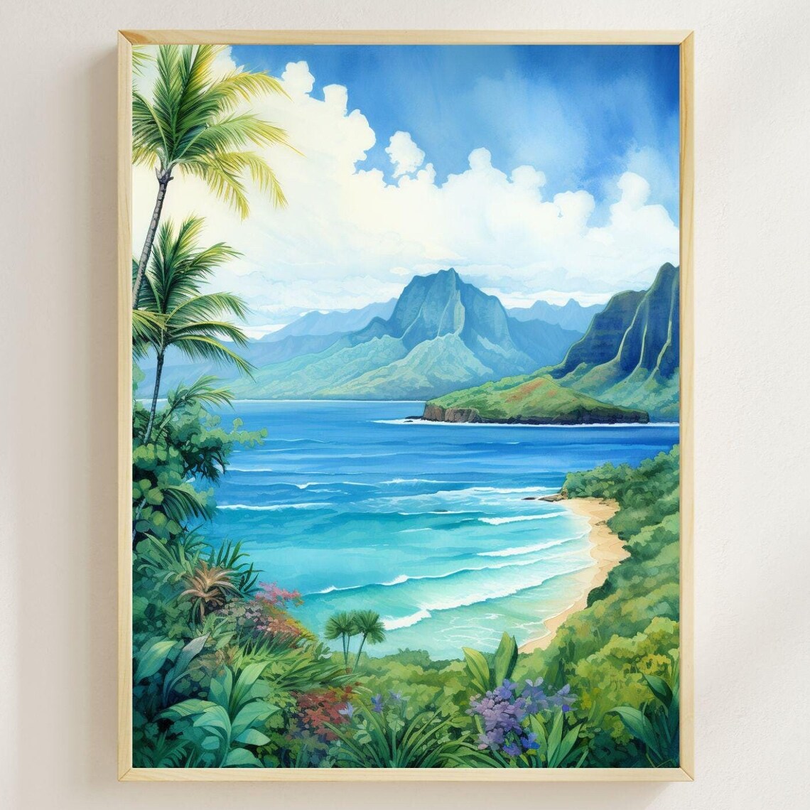 Na Pali Coast Watercolor Art Print, Kauai Hawaii