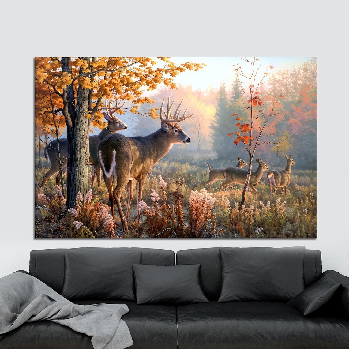 Deer Family Art Print, Forest Animal Poster