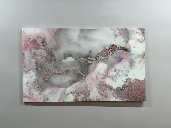 Blush Pink Gray Alcohol Ink Marble Abstract Canvas Art Poster