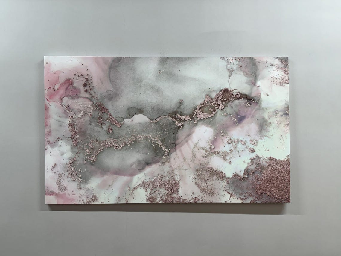 Blush Pink Gray Alcohol Ink Marble Abstract Canvas Art Poster