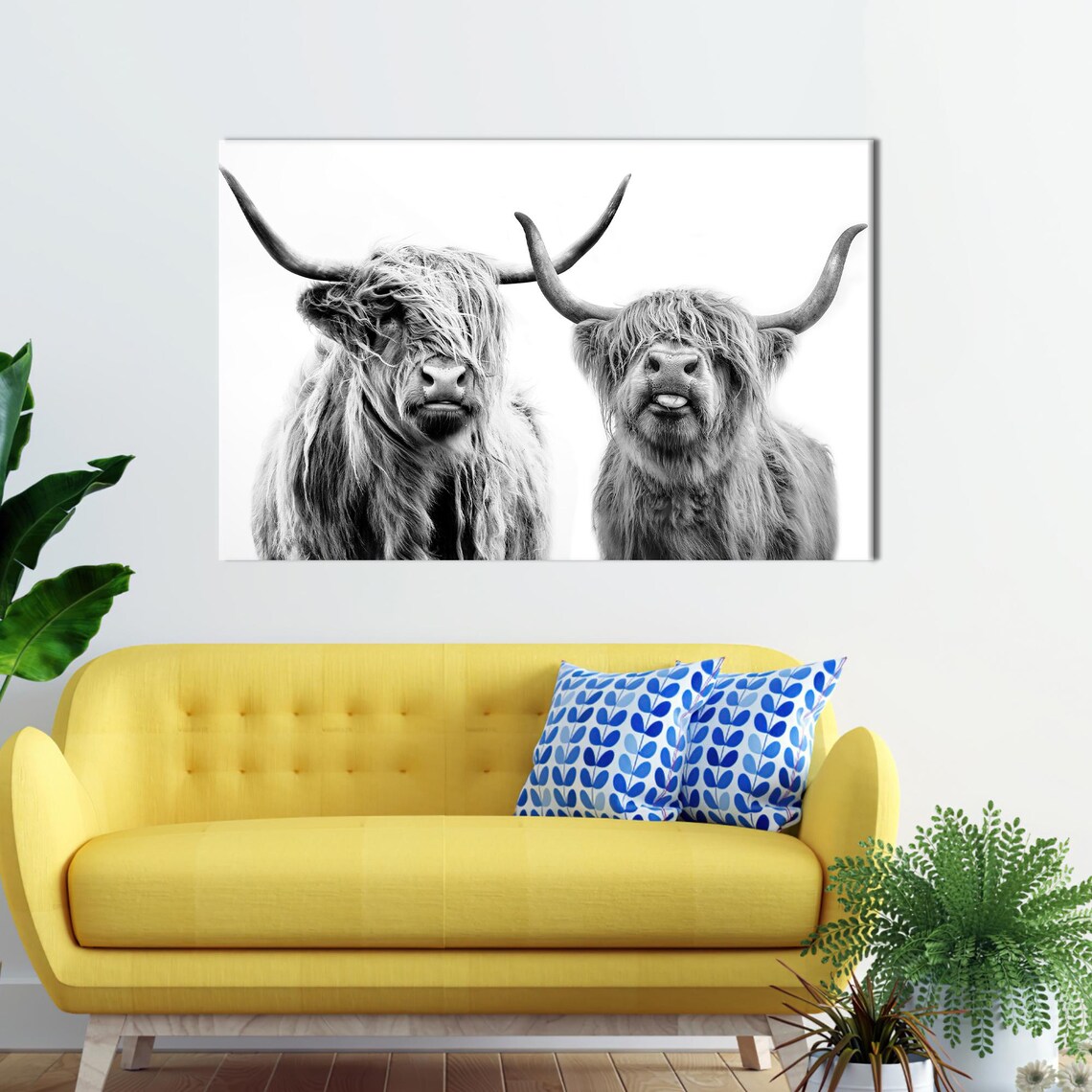 Highland Cow Wall Art Print, Modern Animal