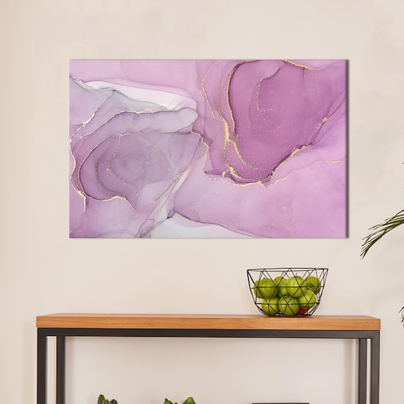 Pink Purple Marble Abstract Gold Veins Modern Alcohol Ink Print