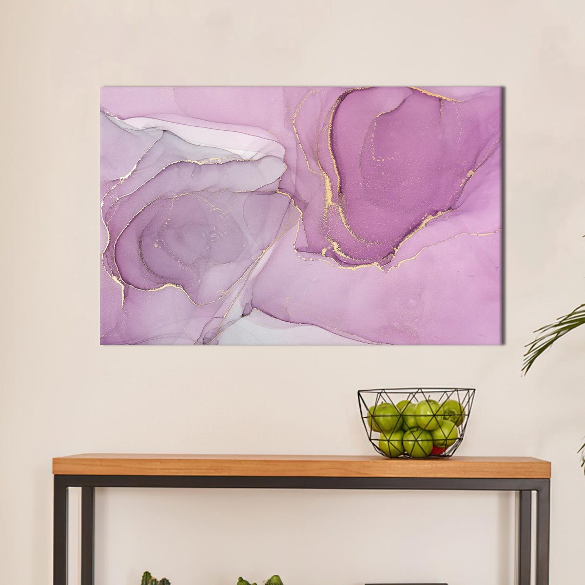 Pink Purple Marble Abstract Gold Veins Modern Alcohol Ink Print