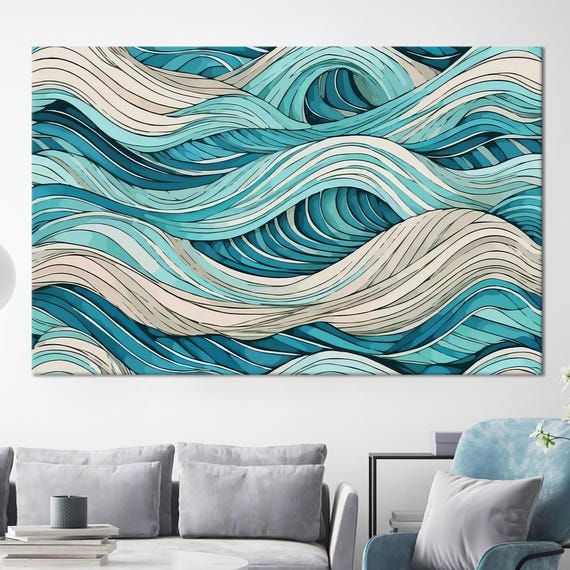Abstract Wave Printed Modern Wall Art Valentines Day Gift For Him Personalized Design Hanging Large