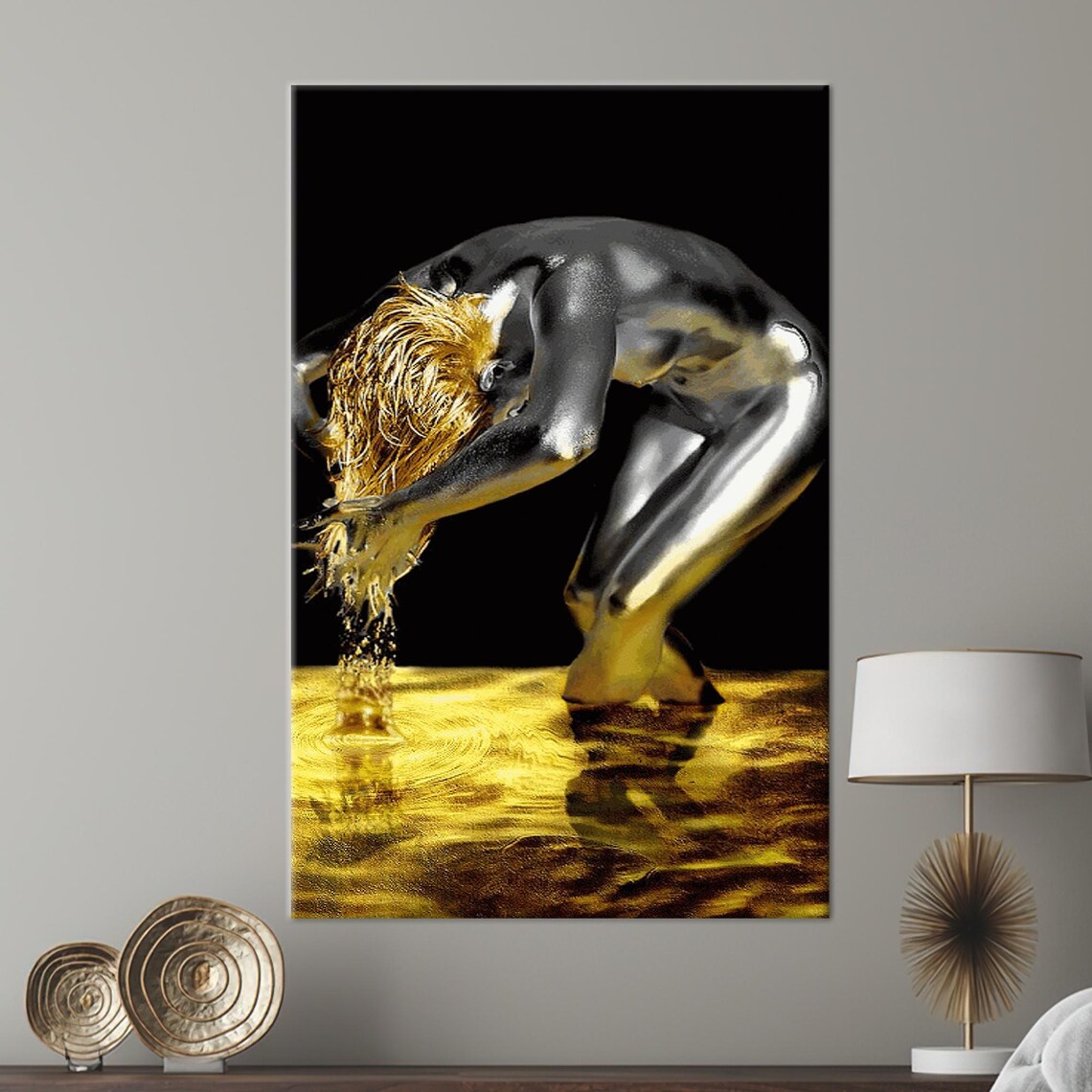 Gold Hair Nude Woman, Bedroom Decor Art Print