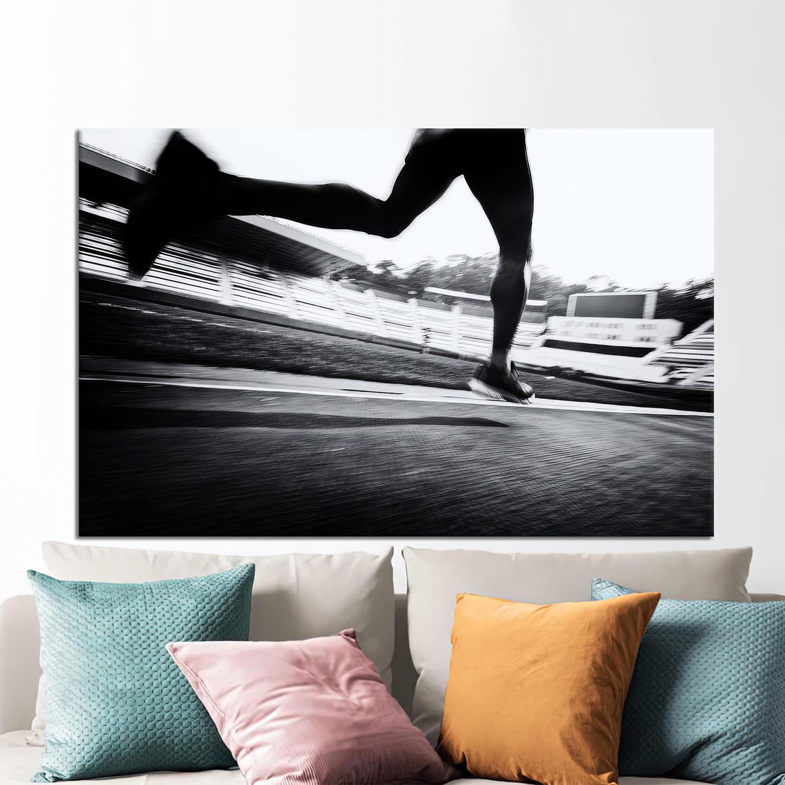 Sprinter Legs Motion Blur Black And White Track Racing Sports Print