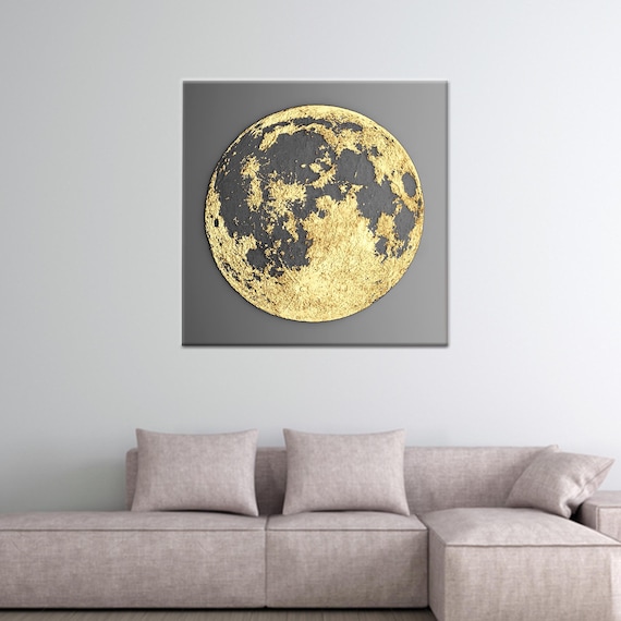Gold Moon 3d Canvas Art Abstract View Home Decor