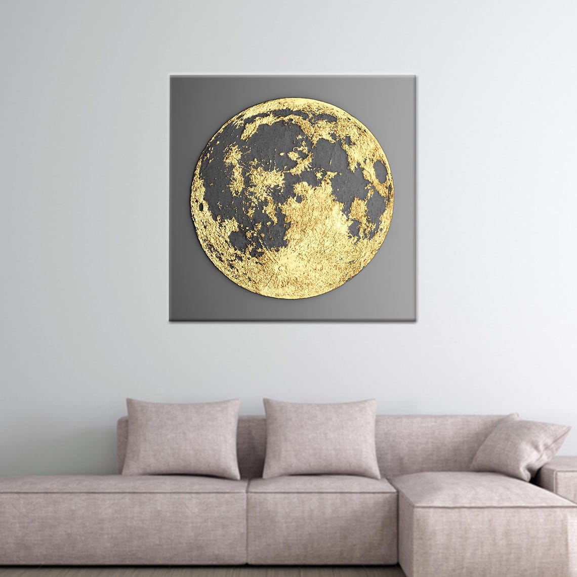 Modern Textured Gold Foil Full Moon Lunar Abstract Canvas Wall Art