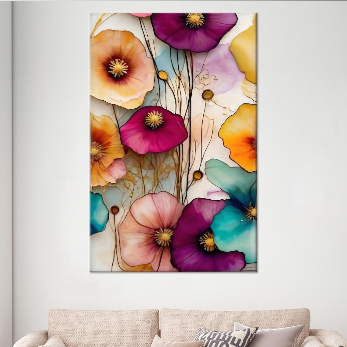 Colorful Abstract Floral Blooms Modern Vibrant Botanical Art Poster