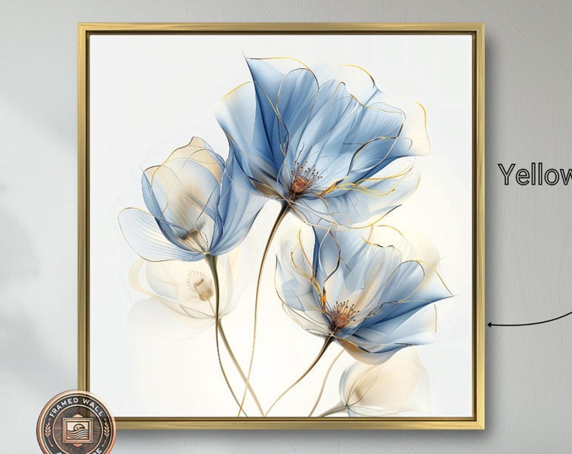 Delicate Blue Translucent Flowers With Gold Accents Botanical Poster