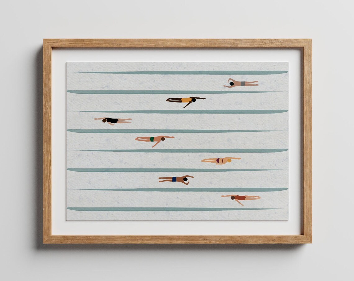 Tiny Swimmers Minimalist Art Print, Beach House Decor