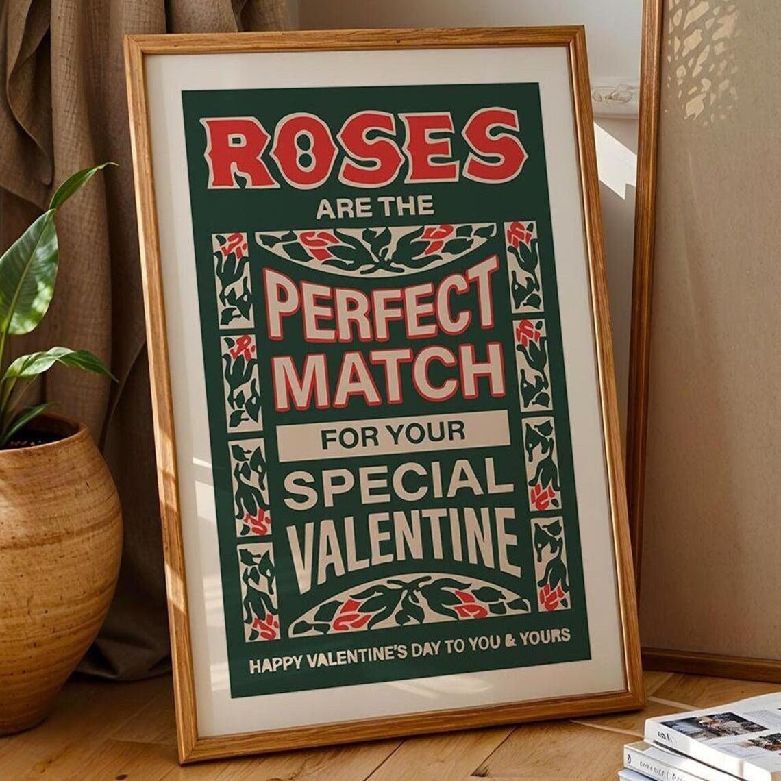 Roses Are the Perfect Match Vintage Valentine Matchbook Poster