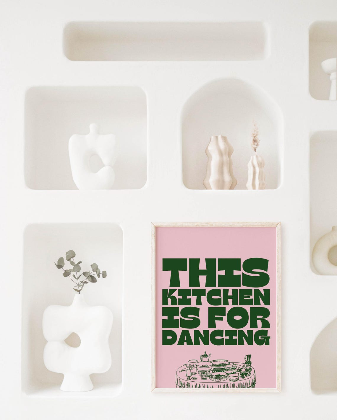 This Kitchen Is For Dancing Green Pink Retro Typography Poster - Image 2