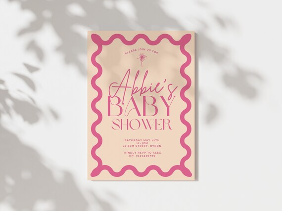 Wavy Baby Shower Invitation, Minimalist Wave Poster