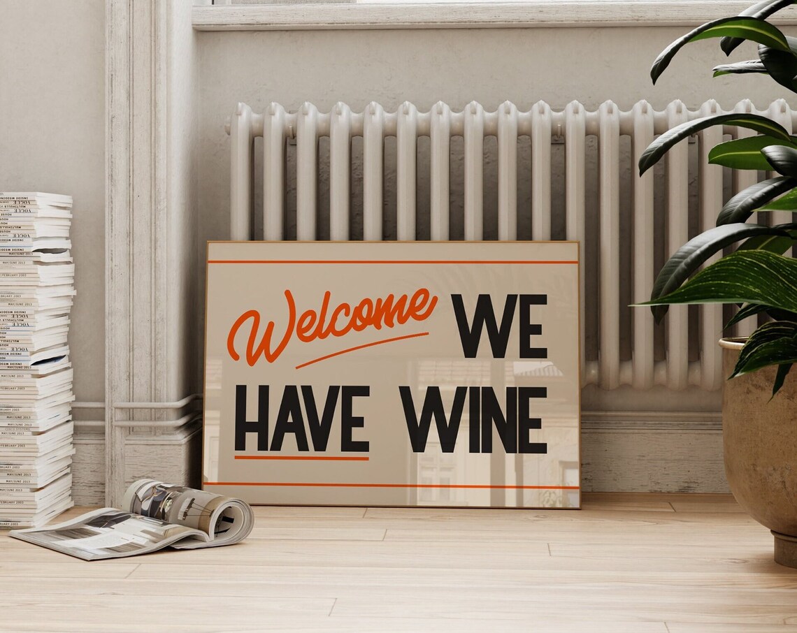 Retro Kitchen Wine Print, Funny Vintage Decor