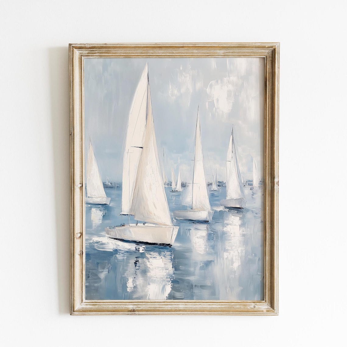 Vintage Sailing Boats Art Print, Nautical Harbor Regatta