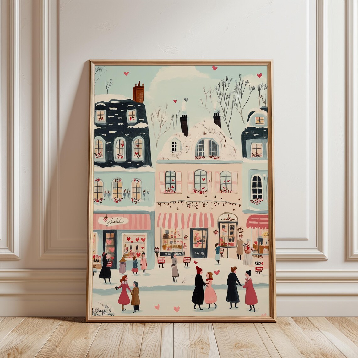 Romantic Valentines Day Village Illustration Art Print - Image 3
