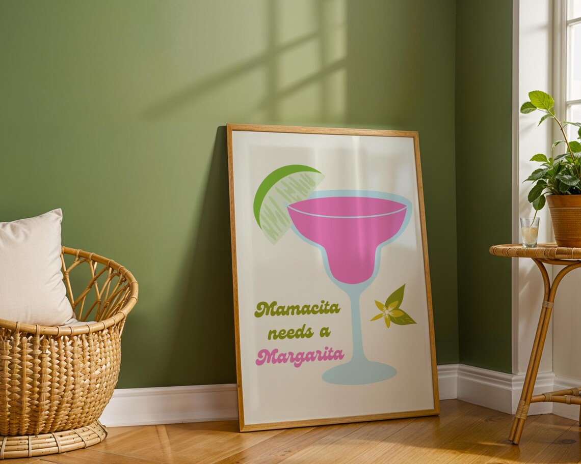 Mamacita Needs A Margarita Pink Cocktail Bar Kitchen Decor Wall Art Print - Image 2