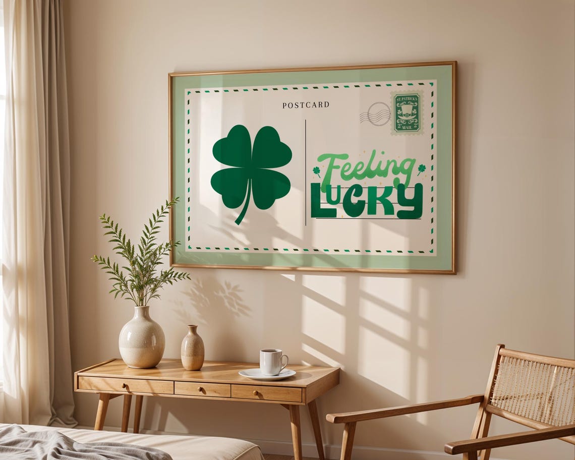 St Patricks Day Wall Art Feeling Lucky Print St Patricks Day Printables Postcard Print St Patricks Day Gift Trendy Horizontal Print - Image 2