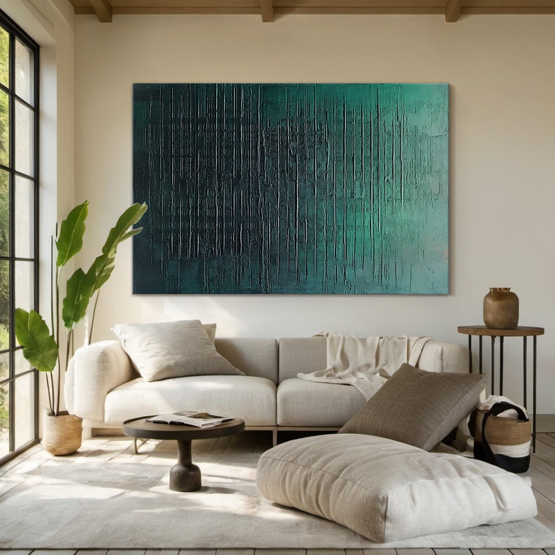 Dark Teal Green Abstract Texture Oil Painting Vertical Drips Poster - Image 6