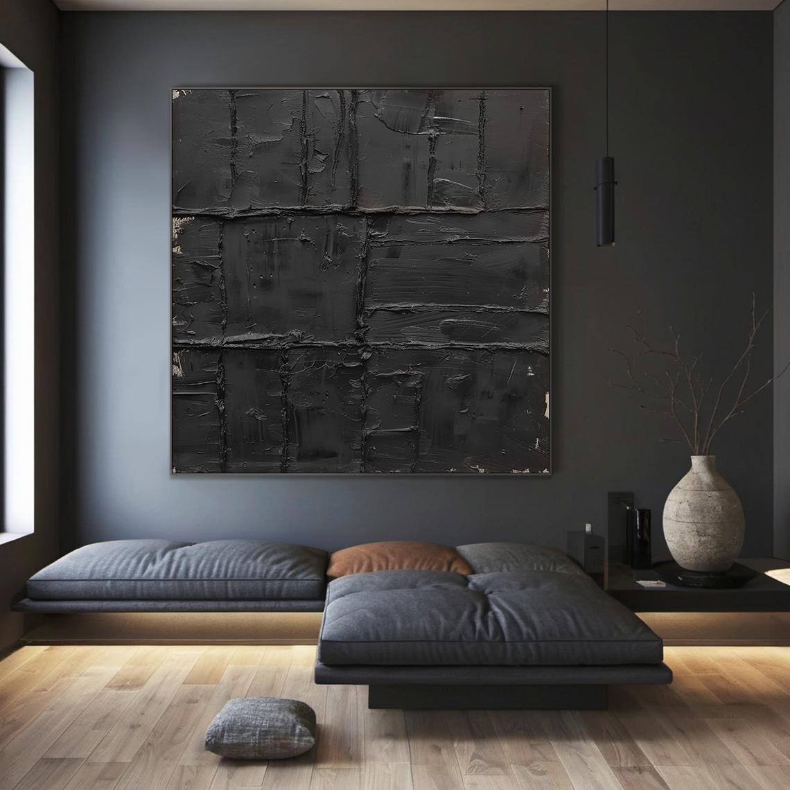 Original Black Wabi Sabi Wall Painting Black Abstract Art Black Minimalist Painting Black Textured Painting Modern Home Decor - Image 4
