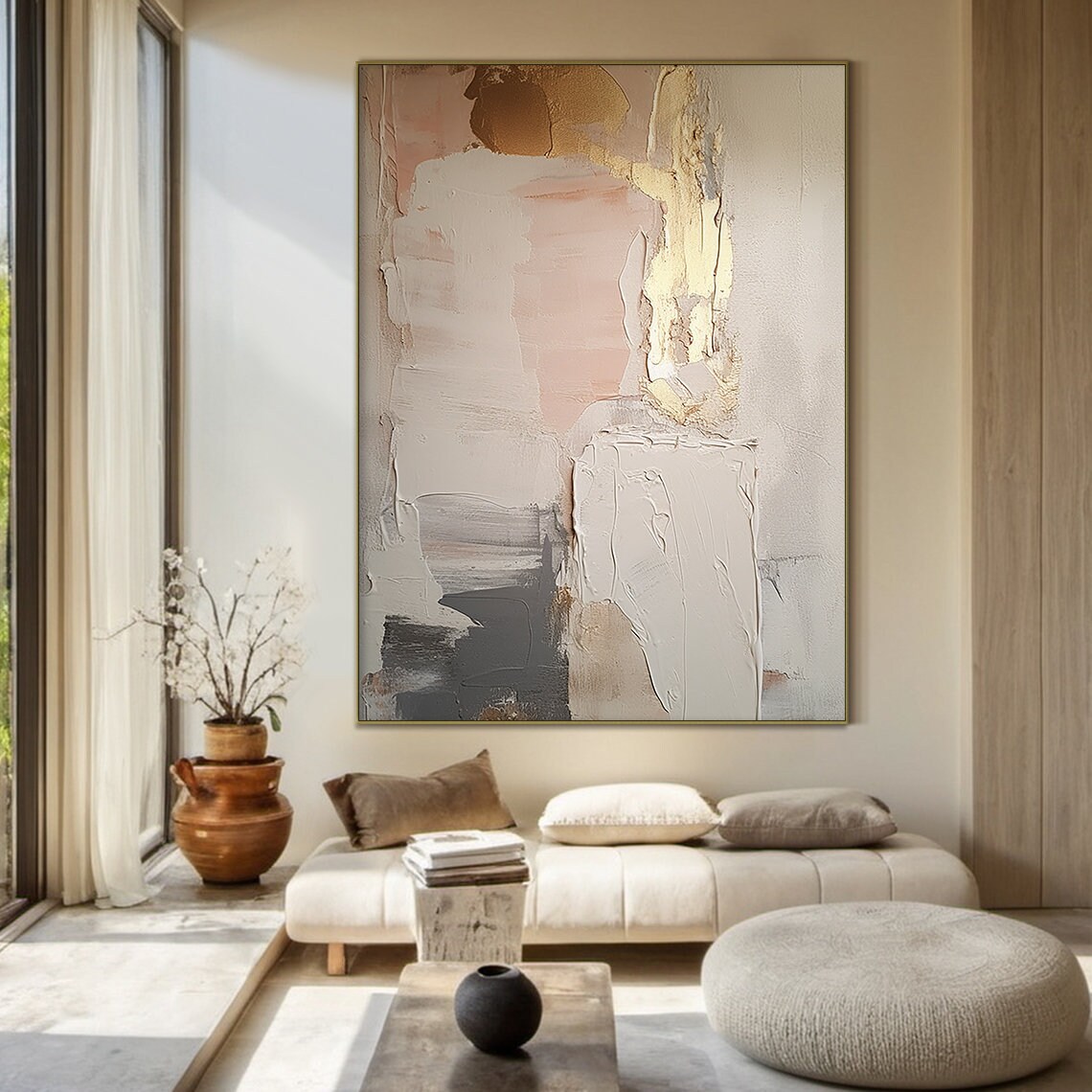 Pink Abstract Texture Art Print, Modern Living Room