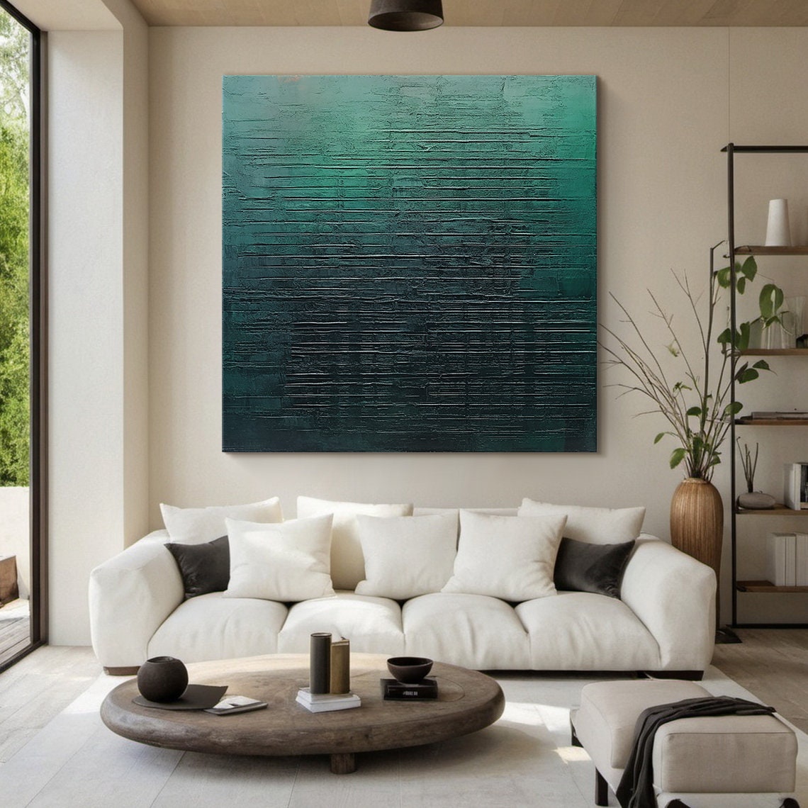 Dark Teal Green Abstract Texture Oil Painting Vertical Drips Poster - Image 5