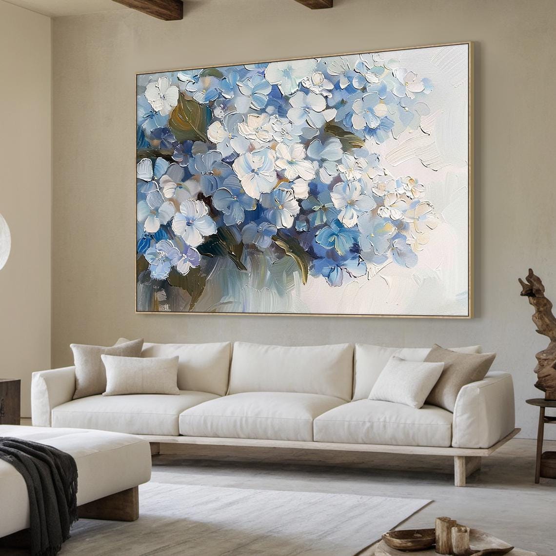 Blue White Floral Bouquet Painting Textured Botanical Wall Art Poster - Image 4