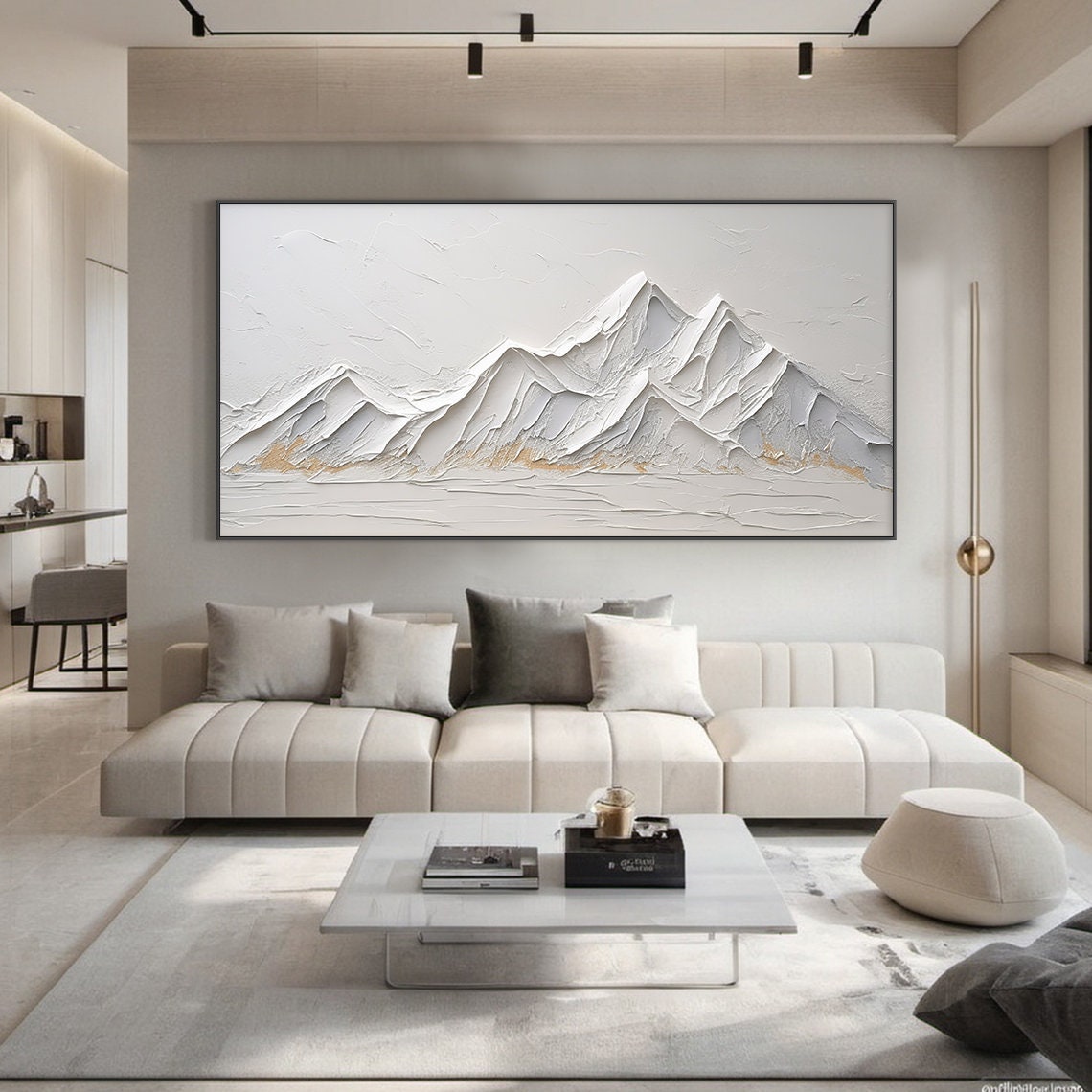 Large Grey And White Abstract Mountains Oil Painting 3d Textured Mountain Landscape Handmade Painting Modern Natural Living Room Art - Image 6