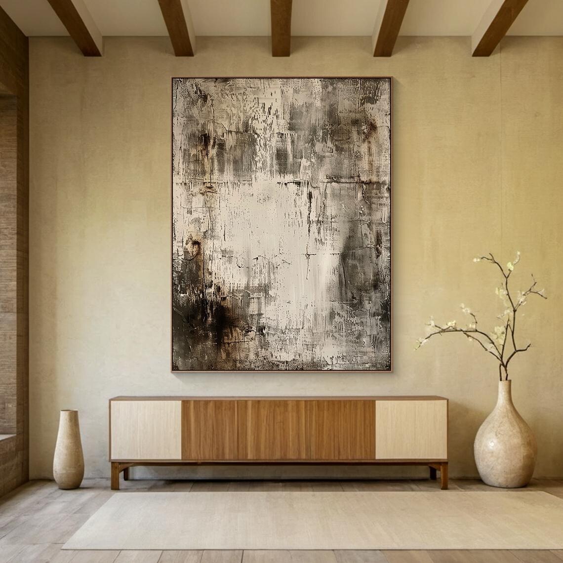 Large Gray Abstract Painting, Modern Living Room Decor - Image 2