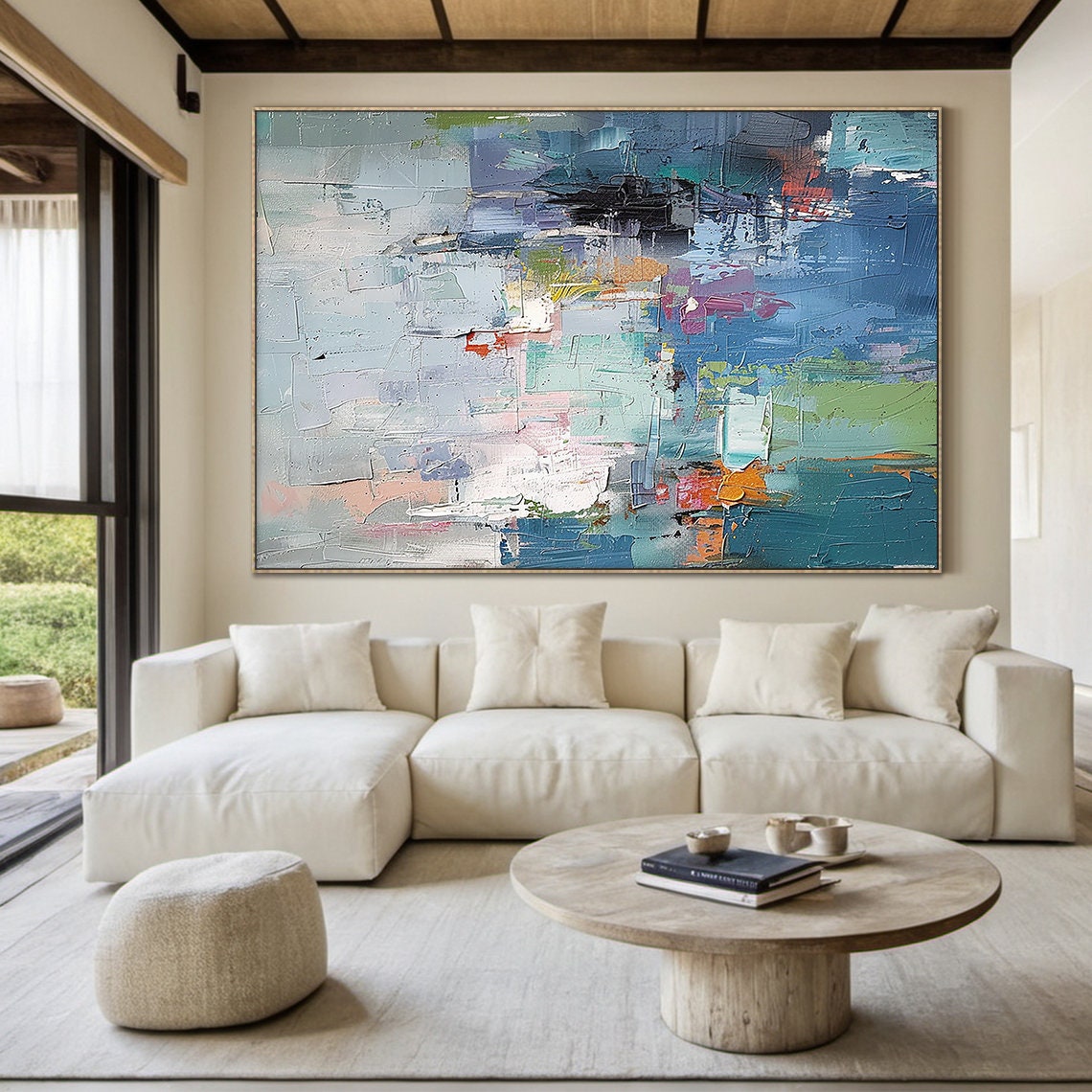 Multicolor Impasto Abstract Geometric Textured Modern Art Poster - Image 2