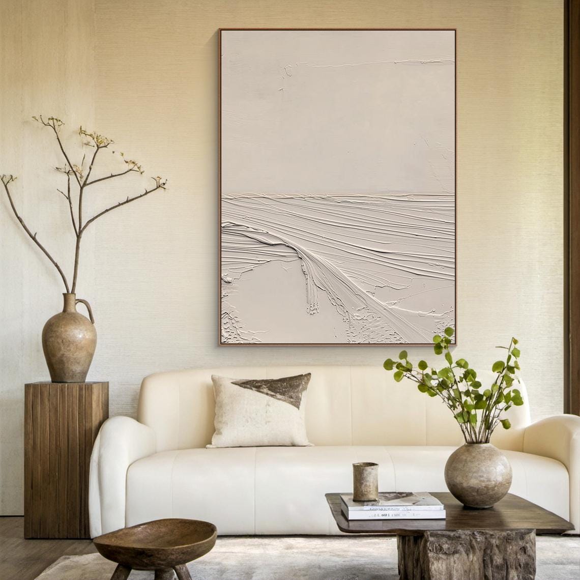 Beige Minimalist Abstract Painting Line Texture Modern Wall Art Poster - Image 2