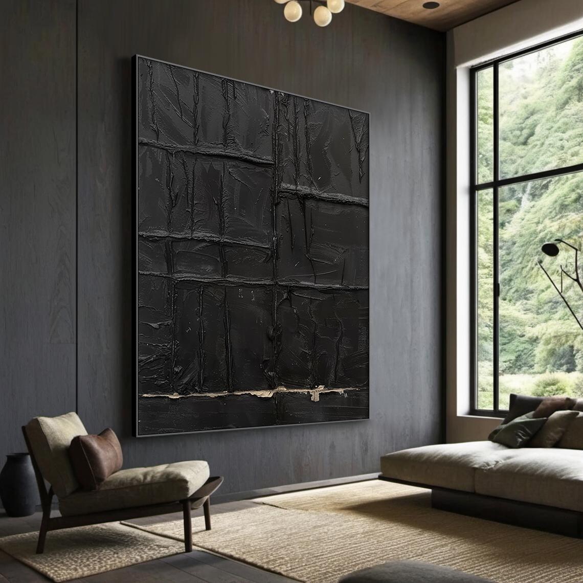 Black Wabi Sabi Wall Painting Black Abstract Art Large Black Minimalist Wall Painting Black Textured Painting Modern Home Decor - Image 6