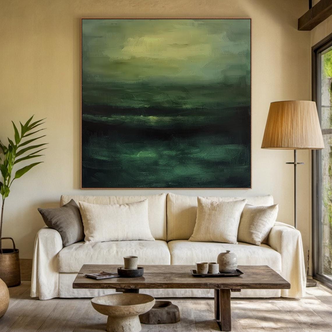 Misty Green Abstract Landscape Painting Atmospheric Modern Wall Art - Image 5