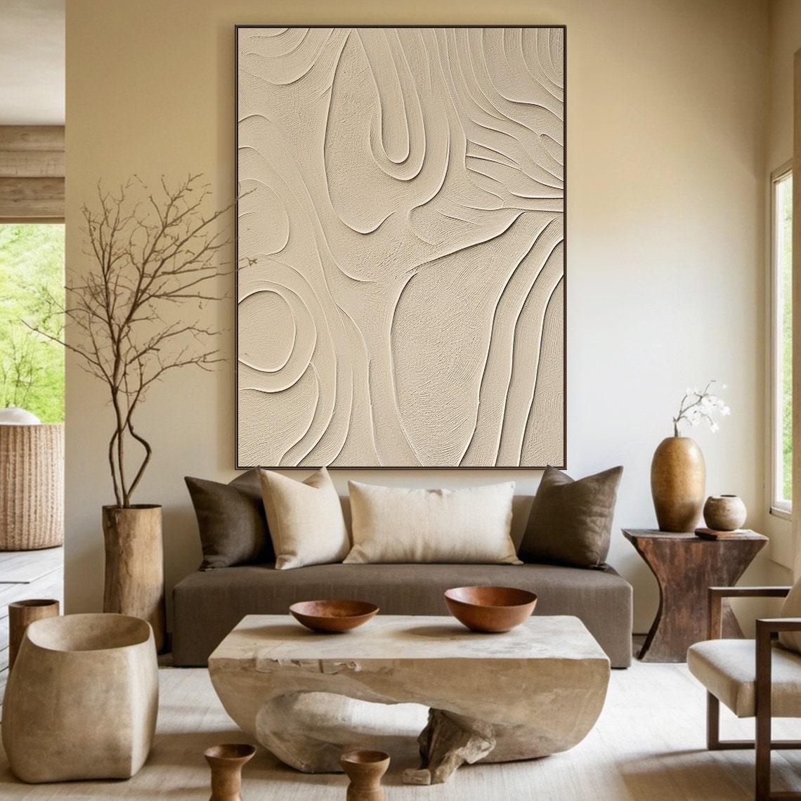 Beige Textured Swirl Abstract Topographic Organic Minimal Poster - Image 5