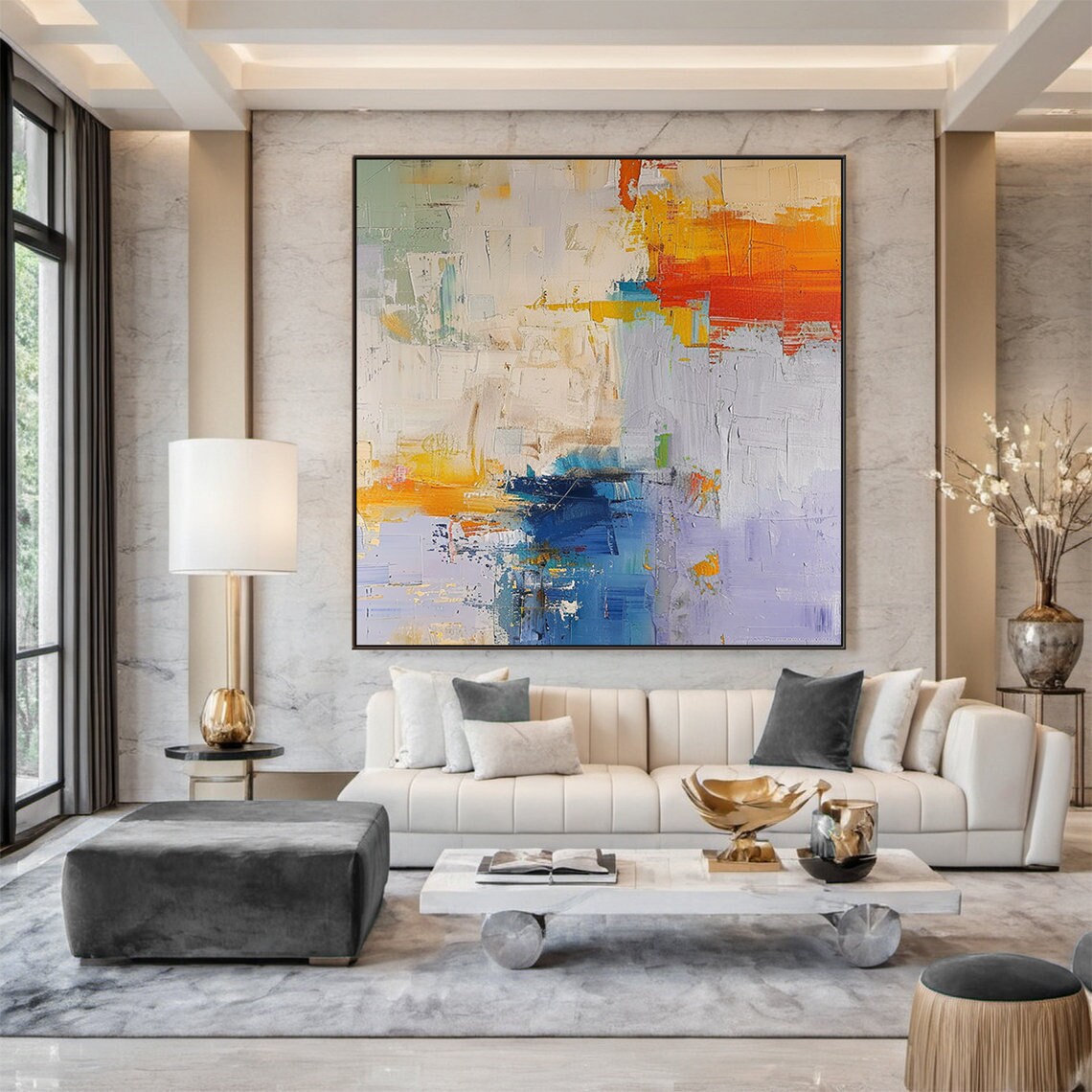 Orange Abstract Painting Modern Office Wall Art Wall Decoration Original Handmade Painting With Blue And Purple Accents - Image 2