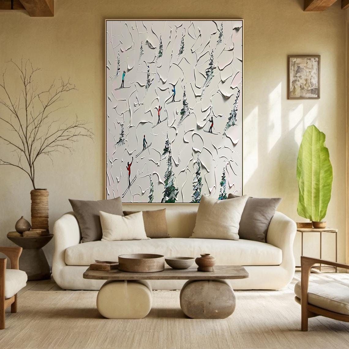 Beige Ski Oil Painting Decorative Painting Original Skier Gift Beige Abstract Ski Art Modern Interior Wall Decor - Image 2